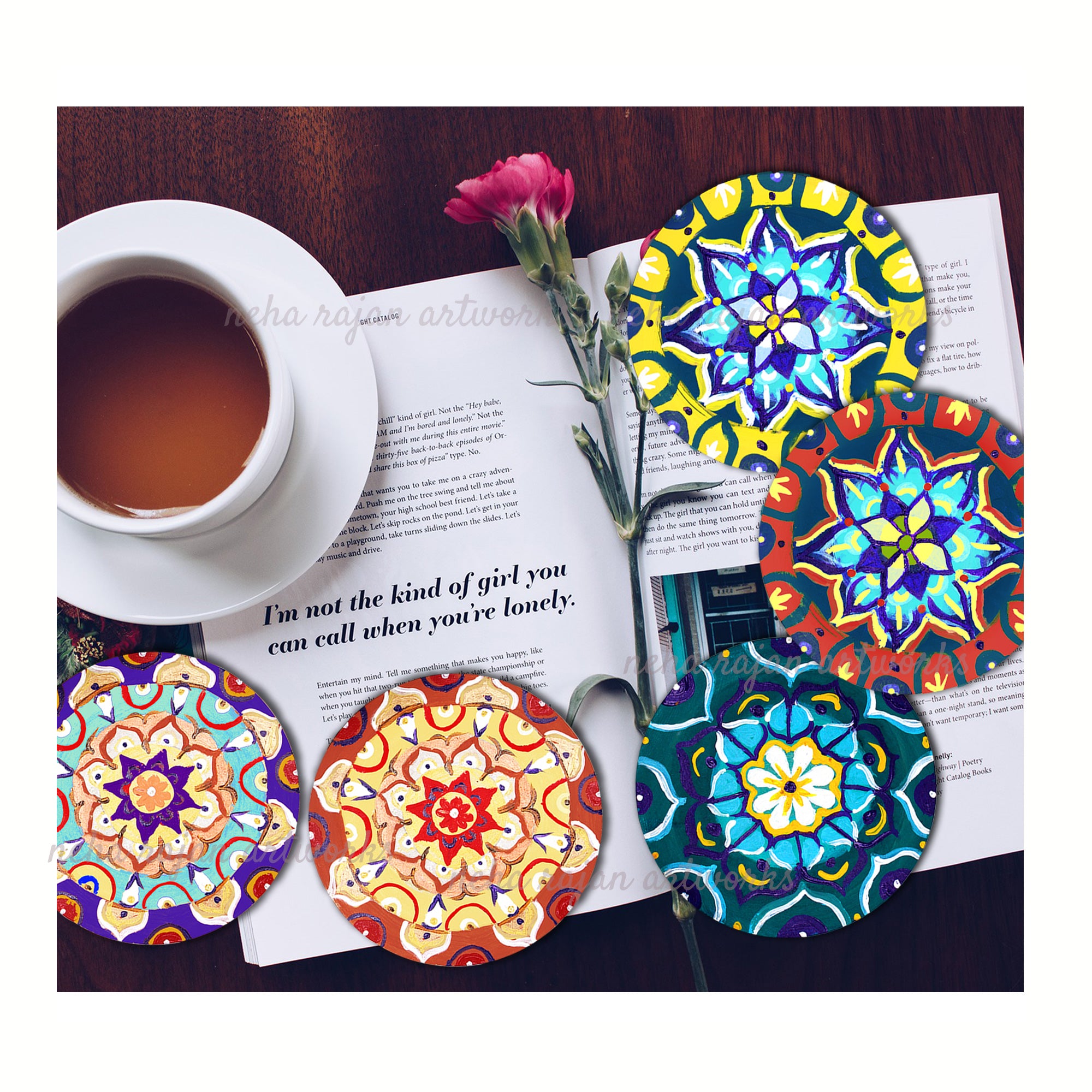 Neha Rajan Artworks Original Hand Painted Floral Mandala Coffee